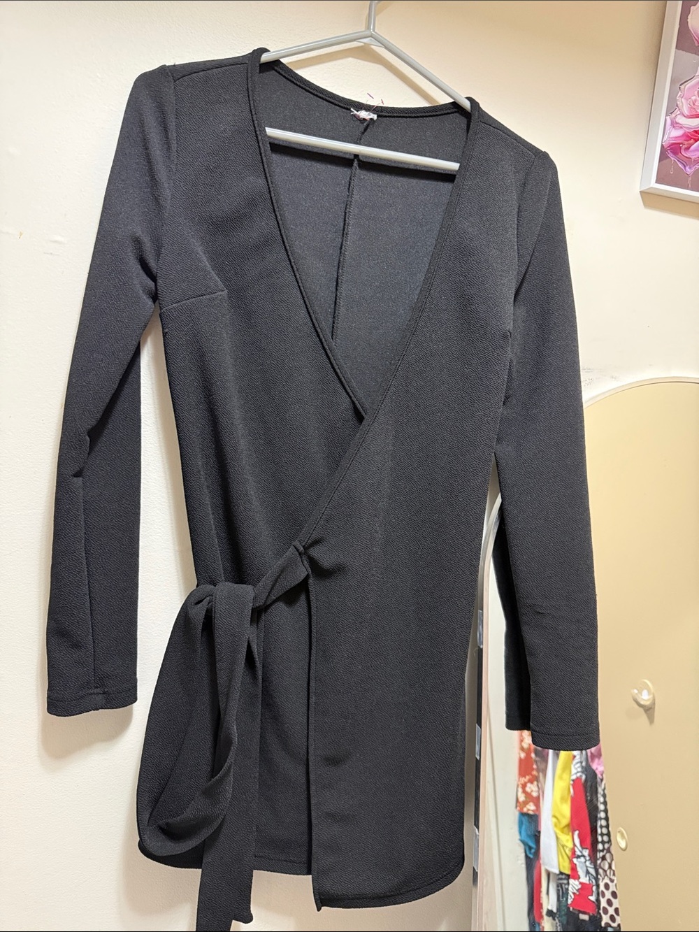 Black Wrap Tie Long-Sleeve Top
